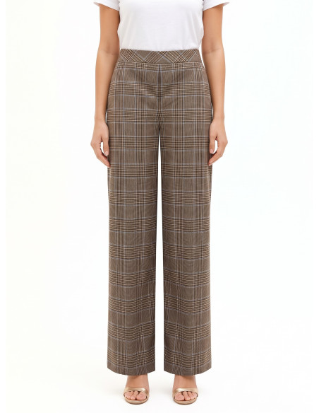 Pantalon palazzo à carreaux en polyviscose sans poches, Rinascimento