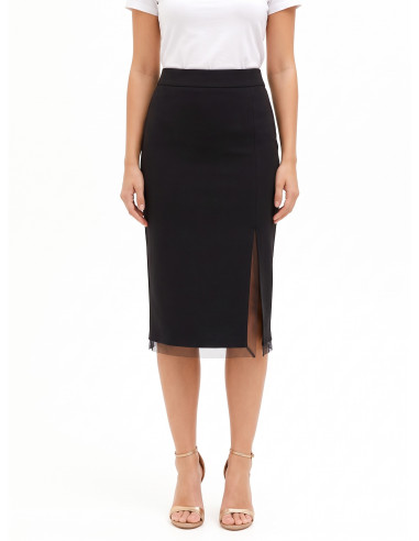 Gonna A Tubino In Scuba Crepe Con Orli In Tulle Rinascimento
