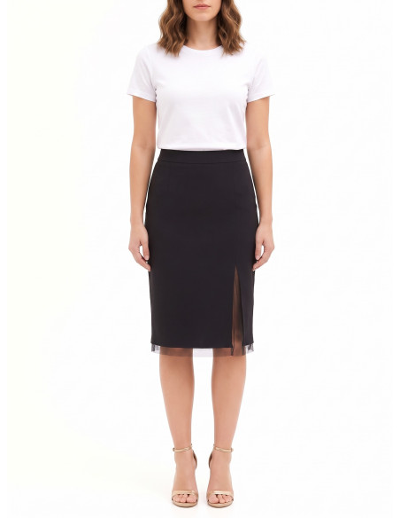 Scuba Crepe Sheath Skirt with Tulle Hem – Rinascimento