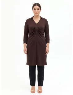 Curvy Jersey Polo-Style Dress with V-Neck and Central Gathered Detail – Rinascimento Curvy