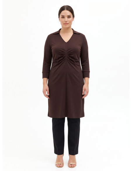 Robe grande taille en jersey, style polo, avec encolure en V et fronceur central, Rinascimento Curvy