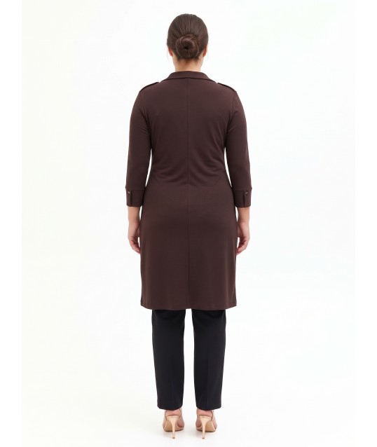 Curvy Jersey Polo-Style Dress with V-Neck and Central Gathered Detail – Rinascimento Curvy