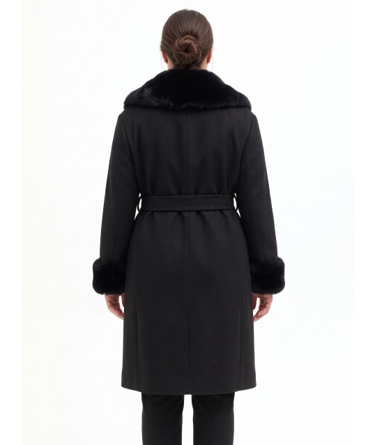 Long Curvy Wool Coat with Detachable Faux Fur Cuffs and Collar – Rinascimento Curvy
