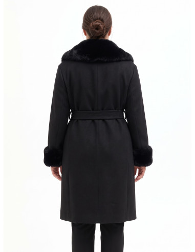 Cappotto Curvy Lungo In Panno Con Polsini E Collo In Pelliccia Sintetica Staccato Rinascimento Curvy