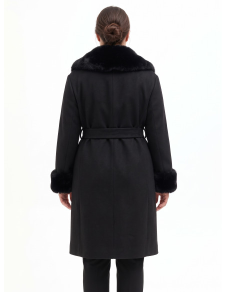 Cappotto Curvy Lungo In Panno Con Polsini E Collo In Pelliccia Sintetica Staccato Rinascimento Curvy