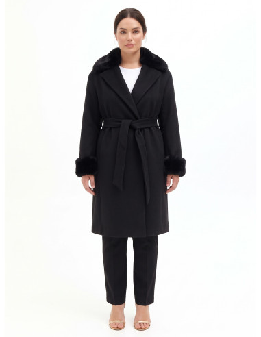 Cappotto Curvy Lungo In Panno Con Polsini E Collo In Pelliccia Sintetica Staccato Rinascimento Curvy