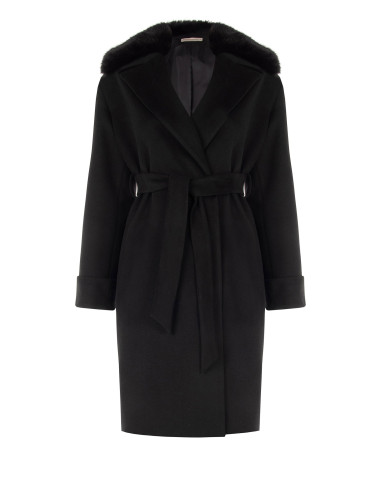 Manteau long Curvy en laine avec poignets et col en fausse fourrure amovible, Rinascimento Curvy