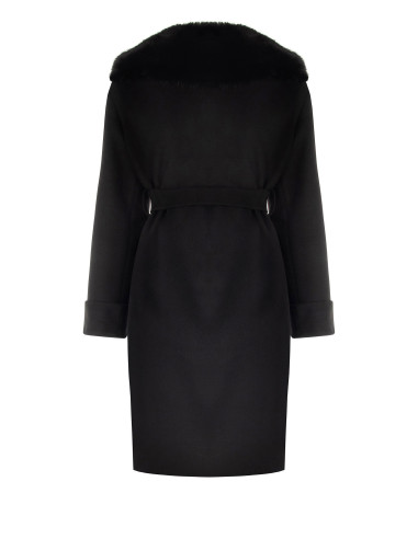 Cappotto Curvy Lungo In Panno Con Polsini E Collo In Pelliccia Sintetica Staccato Rinascimento Curvy