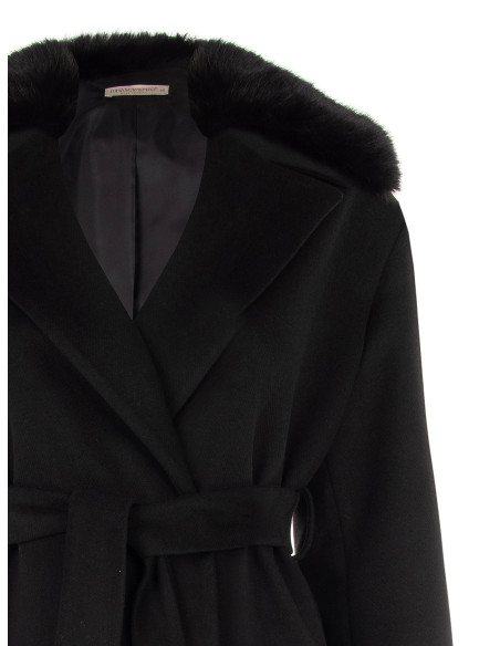 Manteau long Curvy en laine avec poignets et col en fausse fourrure amovible, Rinascimento Curvy