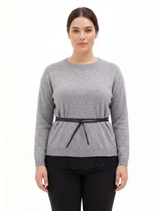 Pull ample pour femmes rondes, avec bas en dentelle et longue ceinture fine en simili-cuir, collection Rinascimento Curvy