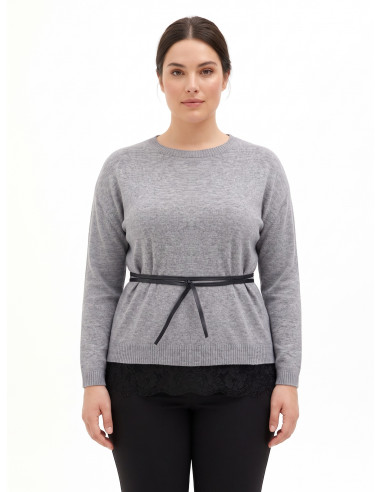Maglione Curvy Ampio Con Fondo In Pizzo E Lunga Cintura Sottile In Similpelle Rinascimento Curvy