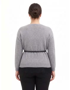 Pull ample pour femmes rondes, avec bas en dentelle et longue ceinture fine en simili-cuir, collection Rinascimento Curvy 2