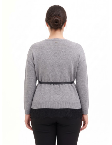Maglione Curvy Ampio Con Fondo In Pizzo E Lunga Cintura Sottile In Similpelle Rinascimento Curvy