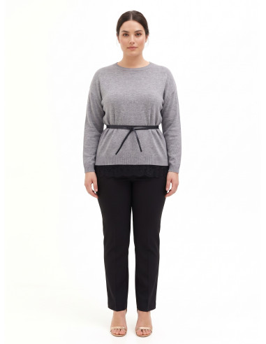 Maglione Curvy Ampio Con Fondo In Pizzo E Lunga Cintura Sottile In Similpelle Rinascimento Curvy