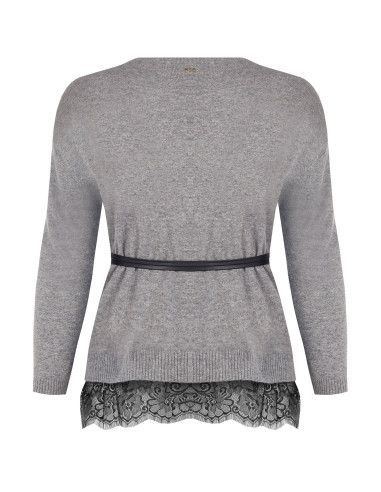 Pull ample pour femmes rondes, avec bas en dentelle et longue ceinture fine en simili-cuir, collection Rinascimento Curvy