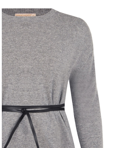 Pull ample pour femmes rondes, avec bas en dentelle et longue ceinture fine en simili-cuir, collection Rinascimento Curvy