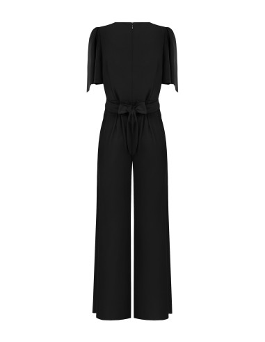 Rinascimento-style Cadi fabric palazzo jumpsuit with a crossover V-...