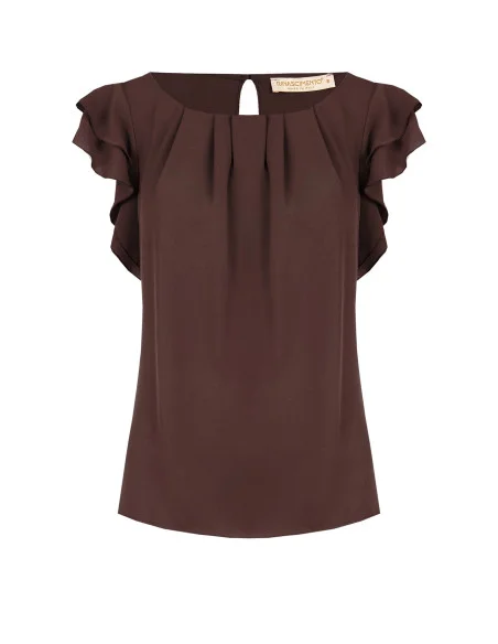 Blouse fluide en satin mat à manches volantées Rinascimento