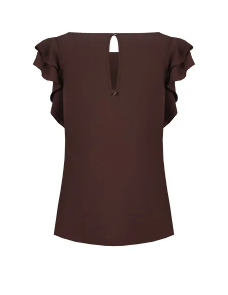 Blusa Fluida In Raso Opaco Con Maniche A Volant Rinascimento