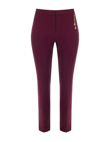 Curvy Straight-Leg Trousers in Scuba Crepe with Chain and Pearl Jewel Detail Rinascimento Curvy