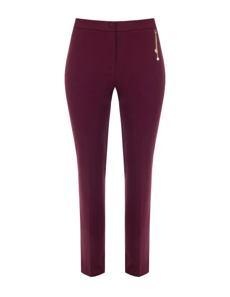 Pantaloni Curvy Dritti In Scuba Crepe Con Dettaglio Gioiello Catene E Perla Rinascimento Curvy