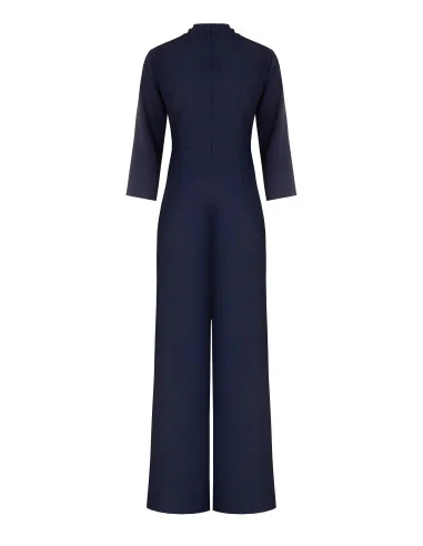 Fluid-Fabric Palazzo Jumpsuit with Surplice Neckline and Metal Detail Rinascimento