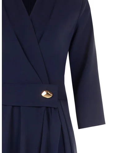 Fluid-Fabric Palazzo Jumpsuit with Surplice Neckline and Metal Detail Rinascimento