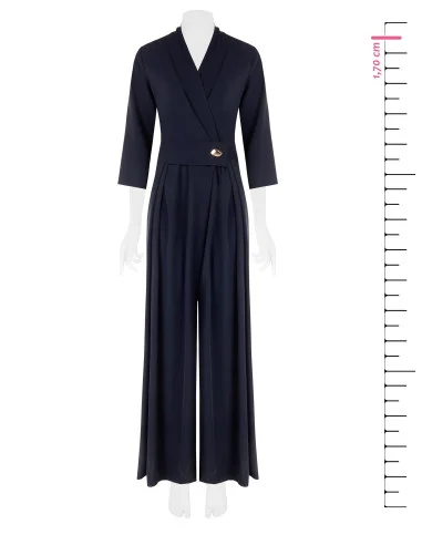 Fluid-Fabric Palazzo Jumpsuit with Surplice Neckline and Metal Detail Rinascimento