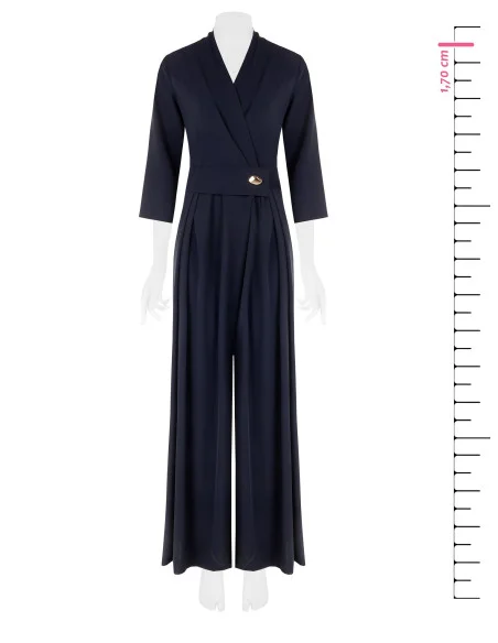 Fluid-Fabric Palazzo Jumpsuit with Surplice Neckline and Metal Detail Rinascimento