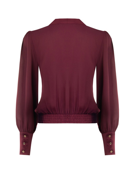 Georgette Balloon-Sleeve Blouse with Lapel and Maxi Satin Cuffs...