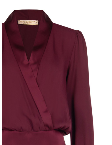 Blouse ballon en georgette avec revers et grands poignets en satin...