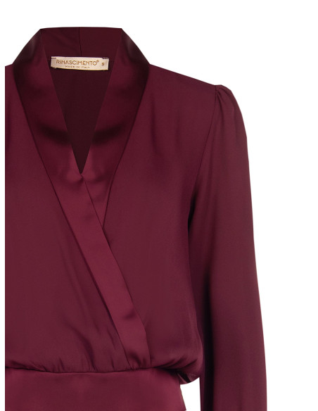 Blouse ballon en georgette avec revers et grands poignets en satin...