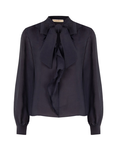 Flowy Lyocell Blouse with V-neck and Rinascimento-style ruffles - V...
