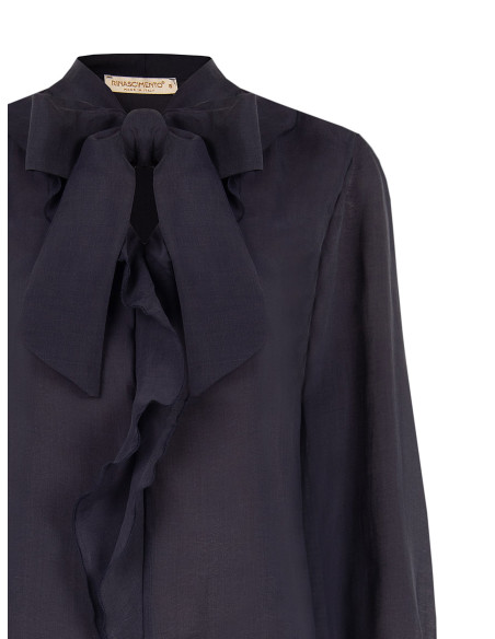 Flowy Lyocell Blouse with V-neck and Rinascimento-style ruffles - V...