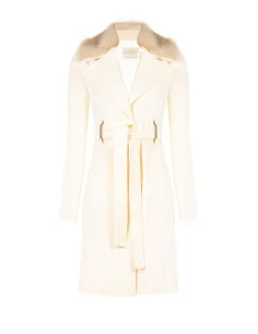 Long Wool-Blend Coat with Metallic Belt Loops and Matching Belt Rinascimento