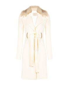Manteau long en drap avec passants métalliques et ceinture assortie...