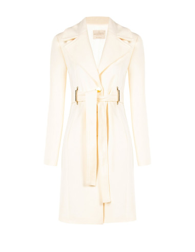 Manteau long en drap avec passants métalliques et ceinture assortie...