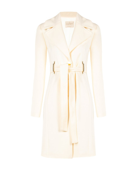 Long Wool Coat with Metal Loops and Matching Belt by Rinascimento -...