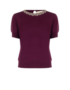 Maglione A Maniche Corte In Misto Viscosa Con Cristalli Cabochon Rinascimento