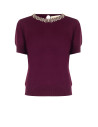 Maglione A Maniche Corte In Misto Viscosa Con Cristalli Cabochon Rinascimento