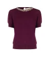 Maglione A Maniche Corte In Misto Viscosa Con Cristalli Cabochon Rinascimento