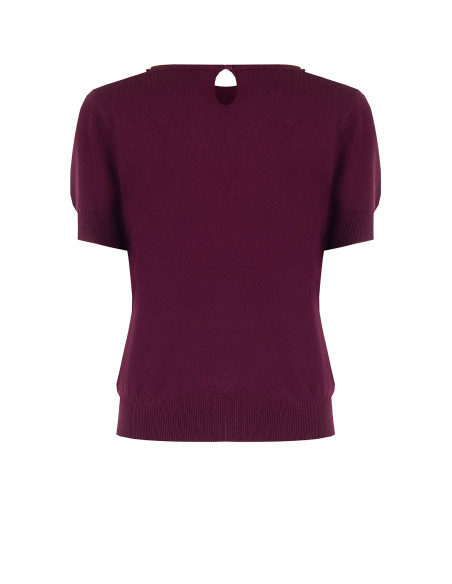 Pull à manches courtes en mélange de viscose orné de cristaux caboc...