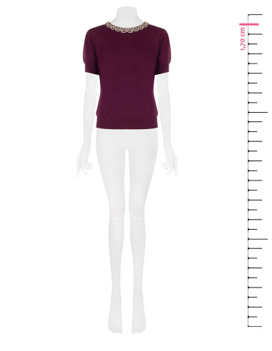Maglione A Maniche Corte In Misto Viscosa Con Cristalli Cabochon Rinascimento
