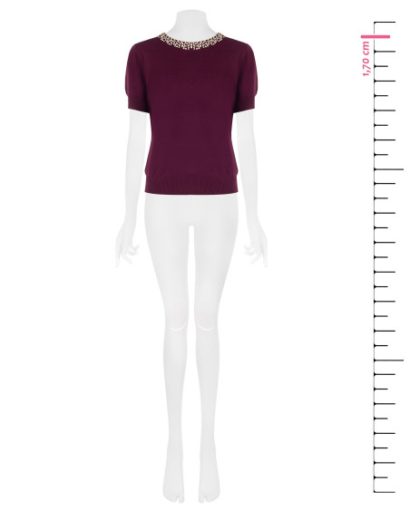Short-Sleeve Viscose-Blend Sweater with Cabochon Crystals Rinascimento