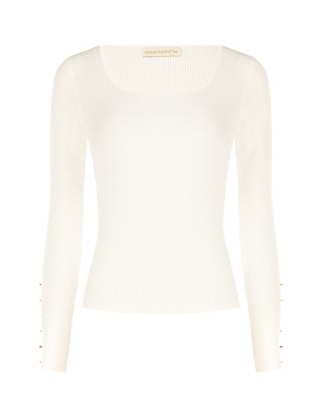 Pull moulant et fin en mélange de viscose, avec des boutons décorat...