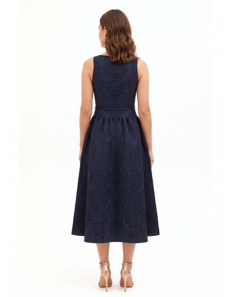 Jacquard Midi Dress in Textured Fabric with Lurex and Full Skirt Rinascimento