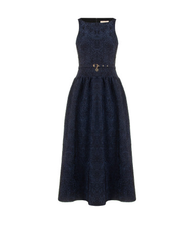 Jacquard Midi Dress in Textured Fabric with Lurex and Full Skirt Rinascimento