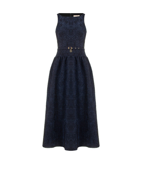 Robe midi en tissu jacquard gaufré avec lurex et jupe corolle Rinascimento