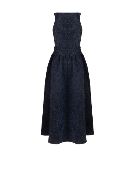 Robe midi en tissu jacquard gaufré avec lurex et jupe corolle Rinascimento