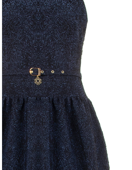Abito Midi In Tessuto Jacquard Goffrato Con Lurex E Gonna A Corolla Rinascimento